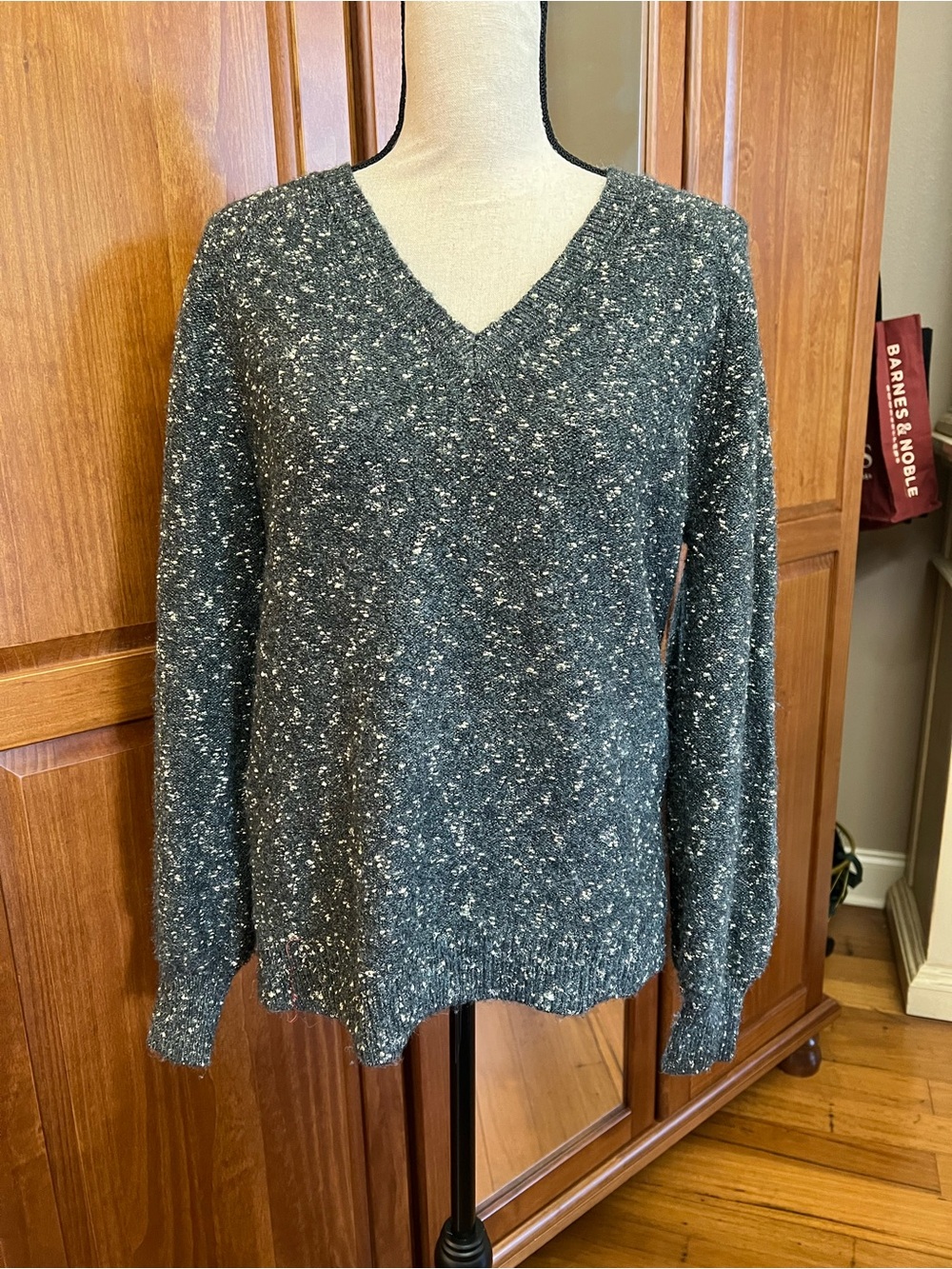 LOFT Charcoal Speckled V-Neck Sweater